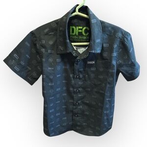 Dixon Youth Division Black Short Sleeve Graphic All Over Print Button Up Shirt